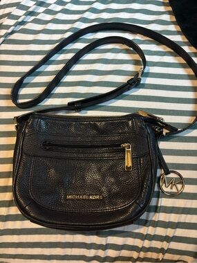 Michael Kors Black Pebbled Leather Crossbody with Gold Hardware